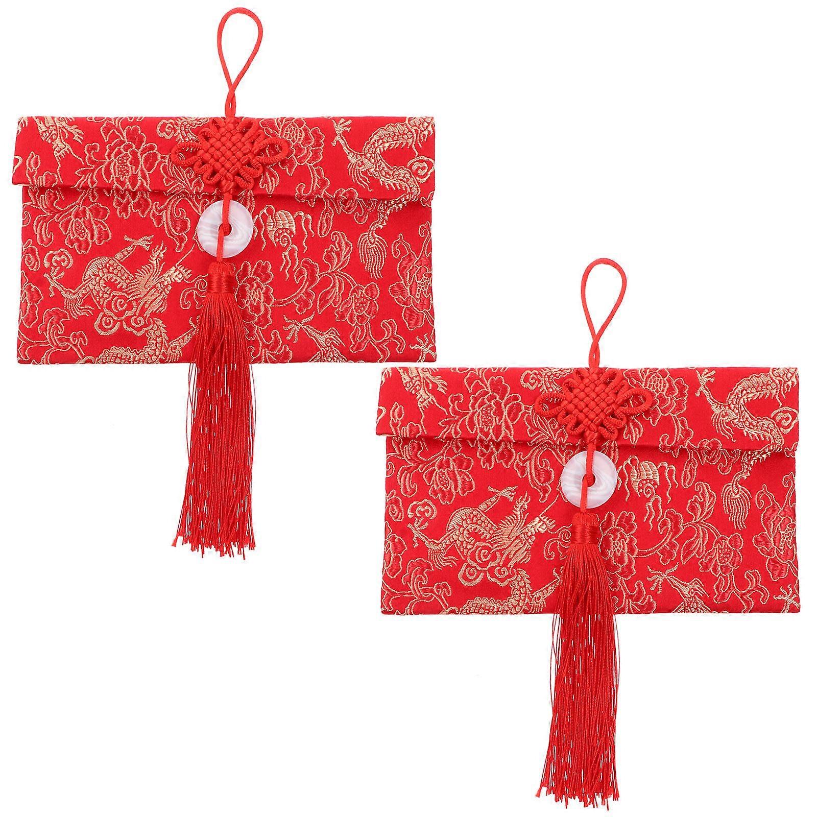 Spring Festival Red Packet Chinese New Year Red Envelopes Brocade Material Luck and Happiness Symbol For Special Occasions 2Pcs