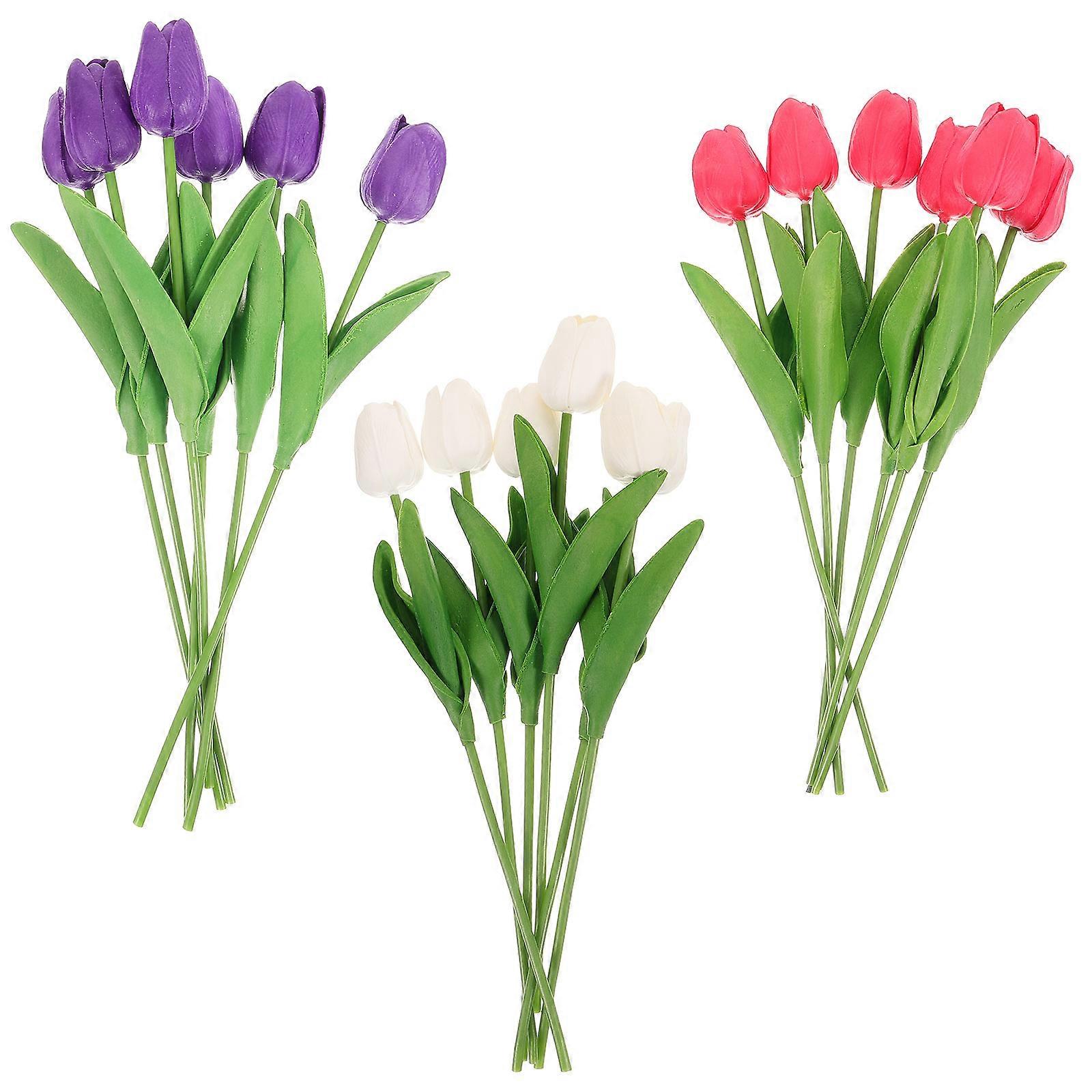 Faux Flowers Artificial Tulip Memorial Day Independence Day Decorative Tulips White 18Pcs