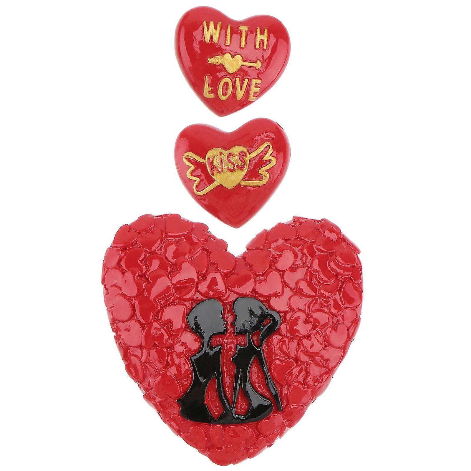 Decorative Refrigerator Magnet Cartoon Love Heart Red Picture Holder 3Pcs