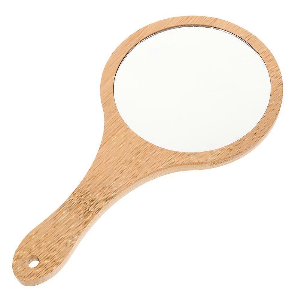 Handheld Makeup Mirror With Bamboo Handle Portable High-Definition Reflection For Women Personal Grooming 18.00X9.50X1.00CM 1Pcs