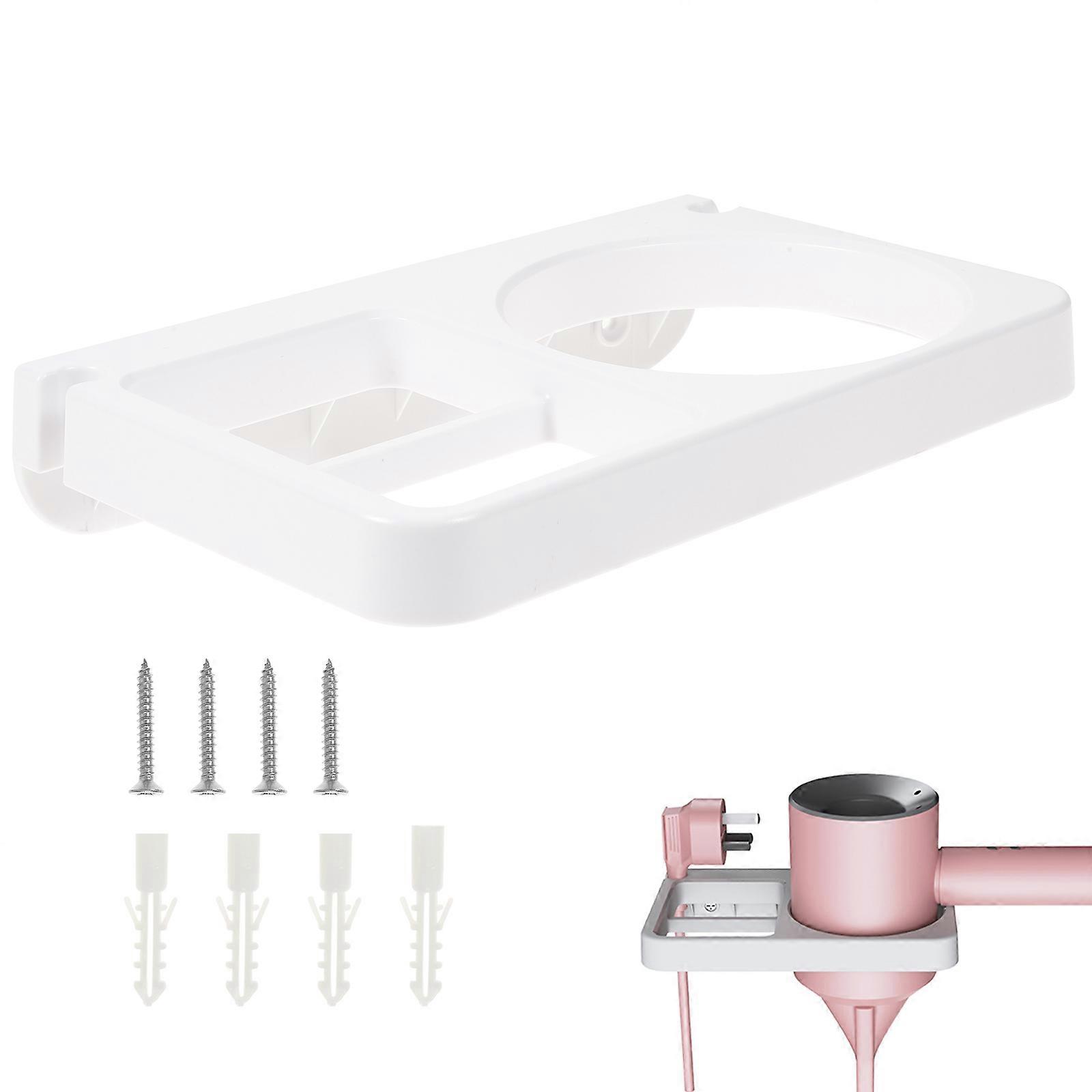 Wall Mount Hair Dryer Shelf Storage Rack Bathroom Accessories White Rectangular Space-saving 1Set
