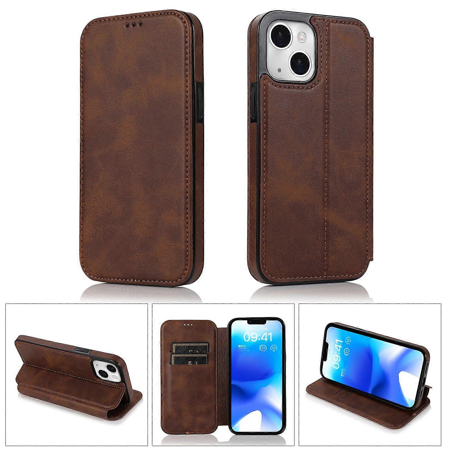 Iphone 15 Plus Max Wallet Phone Case,Durable Leather Phone Case With Card Slots Holder-Brown