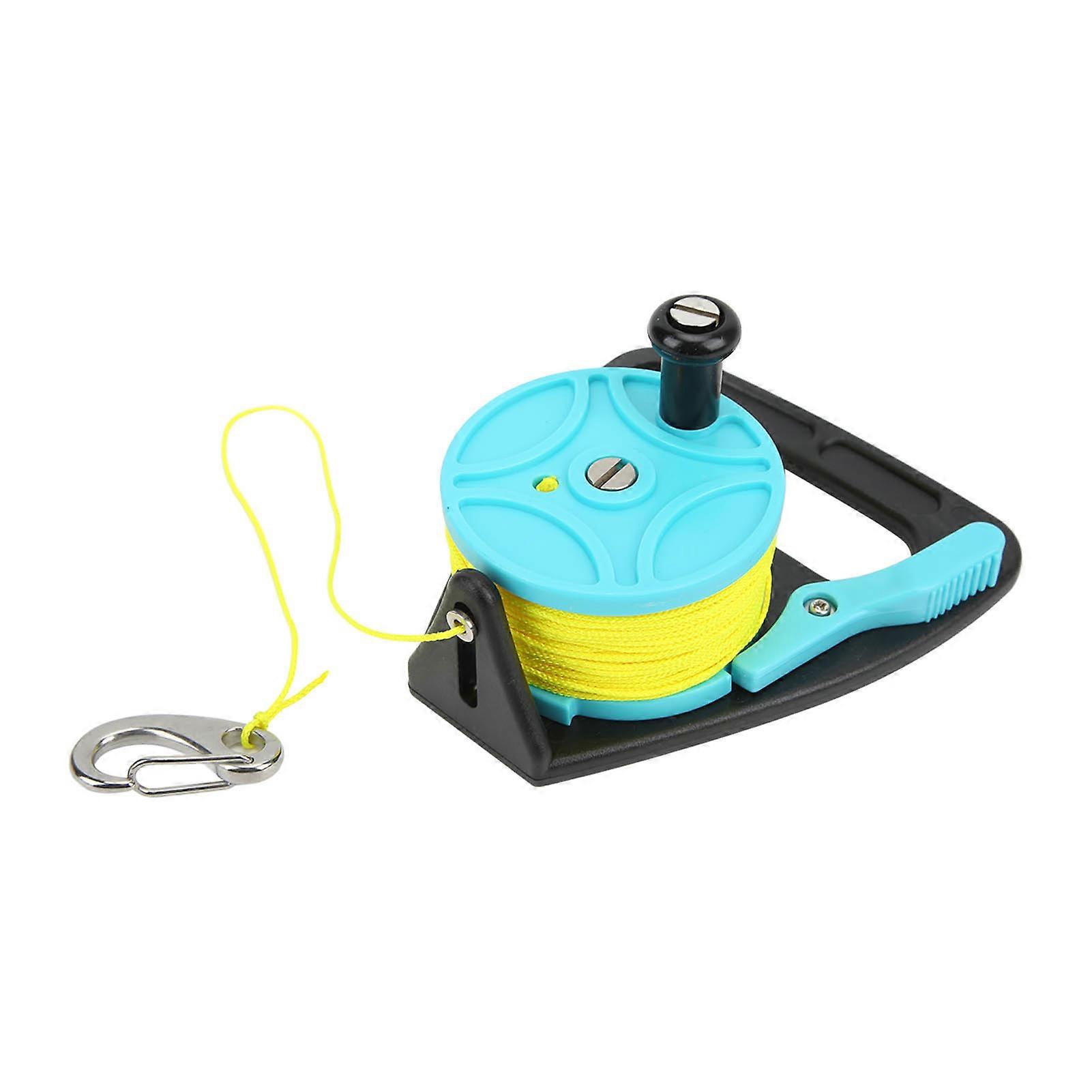Spearfishing Reel with Thumb Stop Hook for Snorkeling and Underwater Water Sports, 46m, Yellow Line, Blue Reel