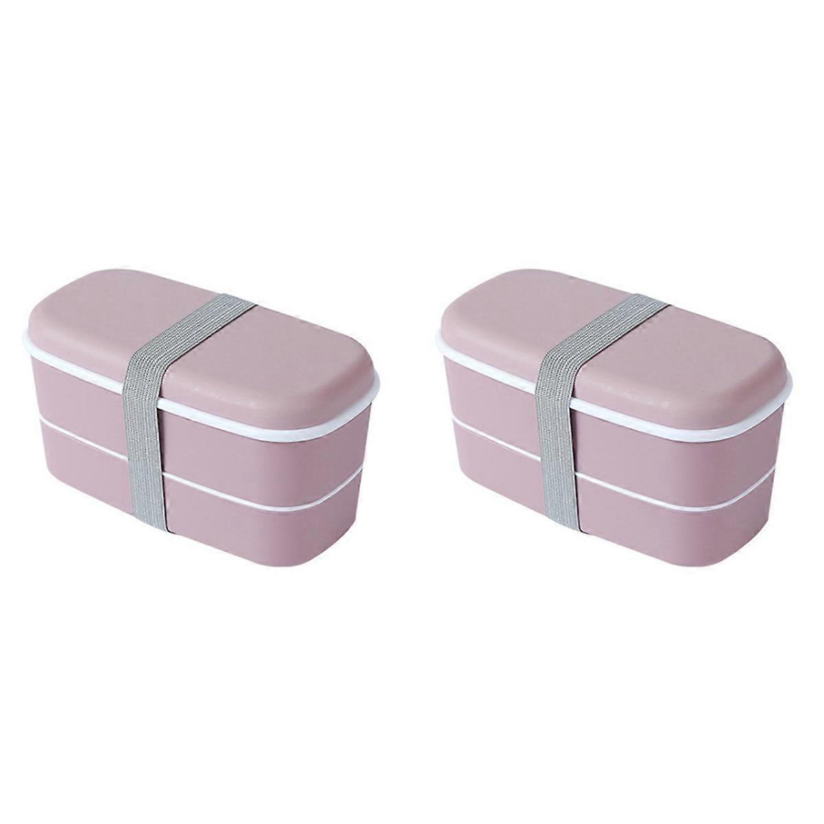 Microwavable 2 Layer Lunch Box with Compartments Leakproof Box Pink