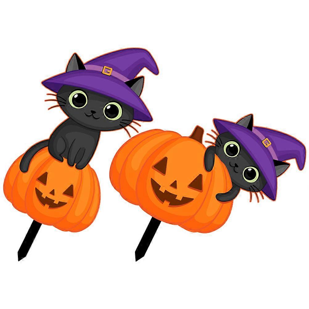 Halloween Decor Garden Cat Sign with Stake for Yard and Pathway 2Pcs