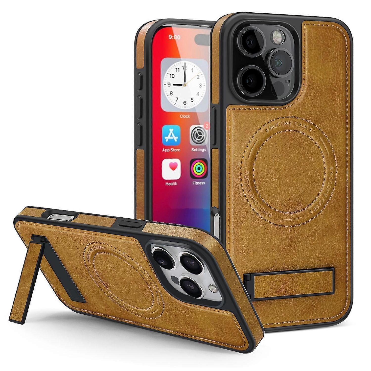 Iphone 15 Pro Max Case Leather Compatible With Magsafe Wireless Charging-Brown