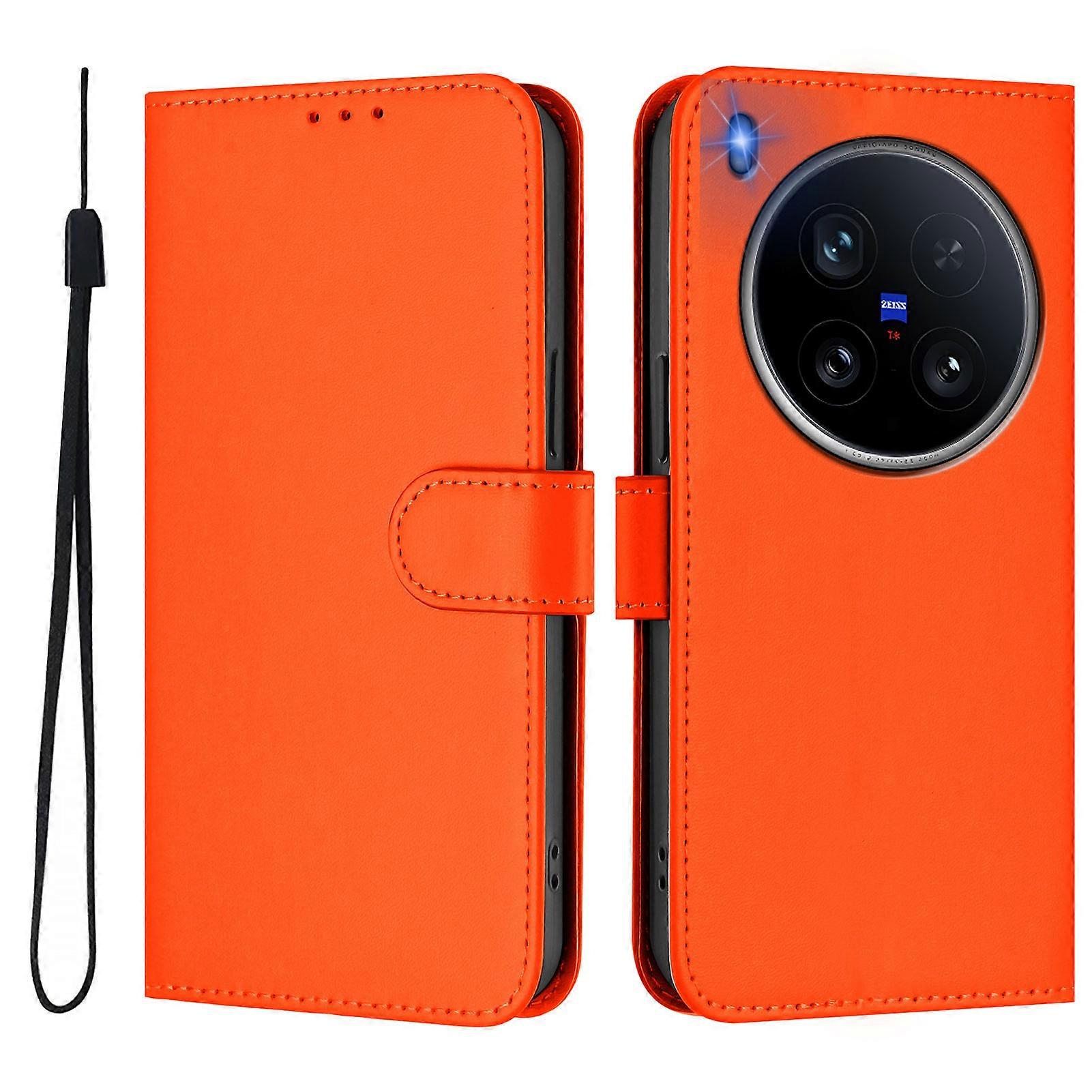 Compatible For vivo X200 Ultra 5G Case Solid Color Wallet Leather Phone Cover with Strap