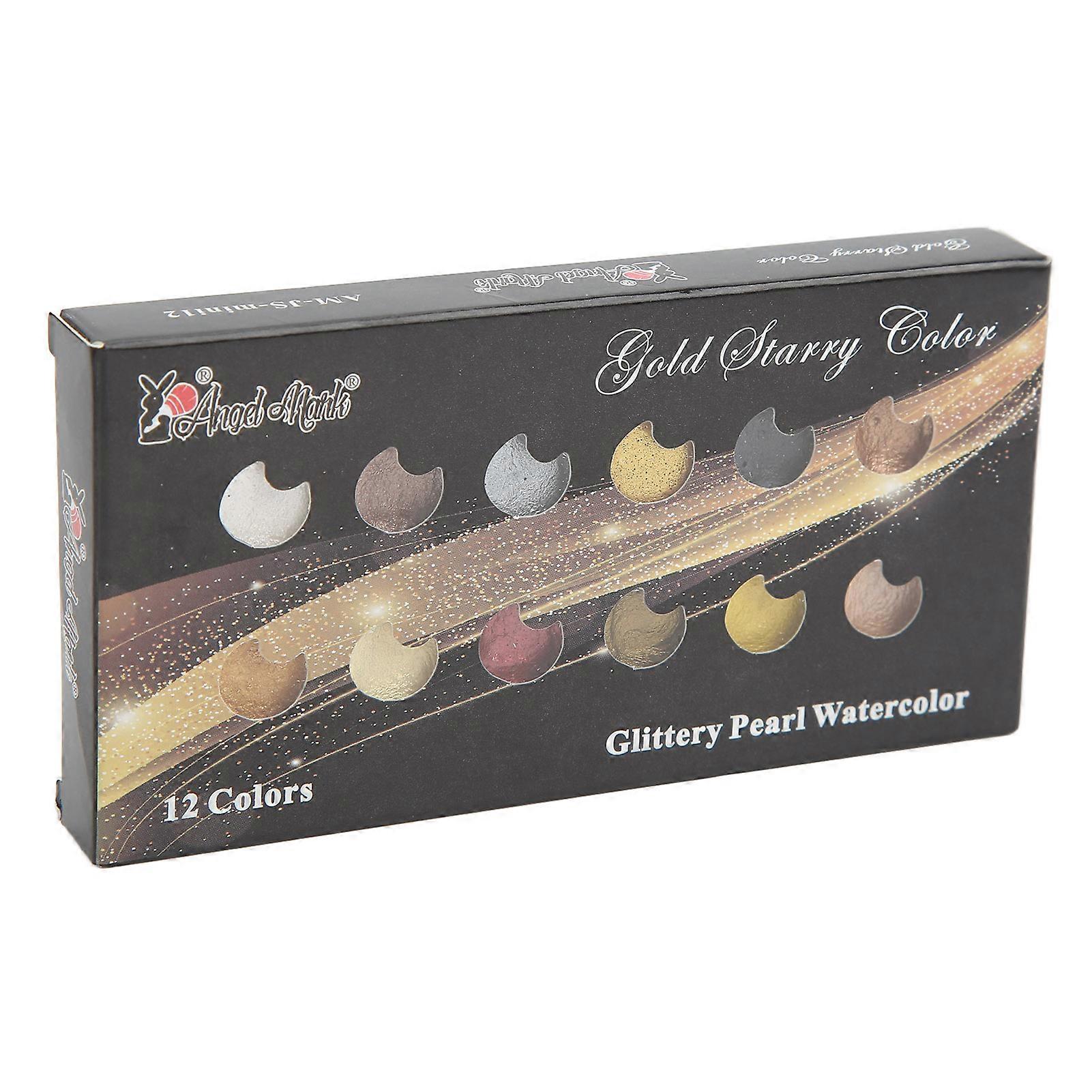 Set of 12 Metallic Watercolor Paints with Vivid Color System and Light Intensity Dimming for Art Painting and Manicure