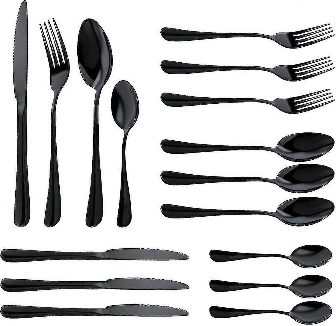 Set di posate in acciaio inox nero da 16 pezzi - Coltelli, forchette, cucchiai per 4