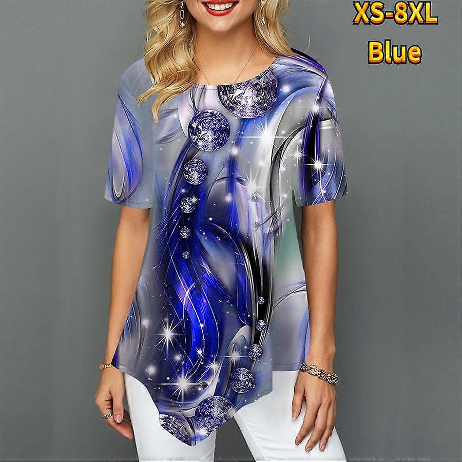 Kvinder Plus Size Damer Tee Shirts Diamant Print Løs Casual Toppe Kvinde Uregelmæssig Sommer Tøj