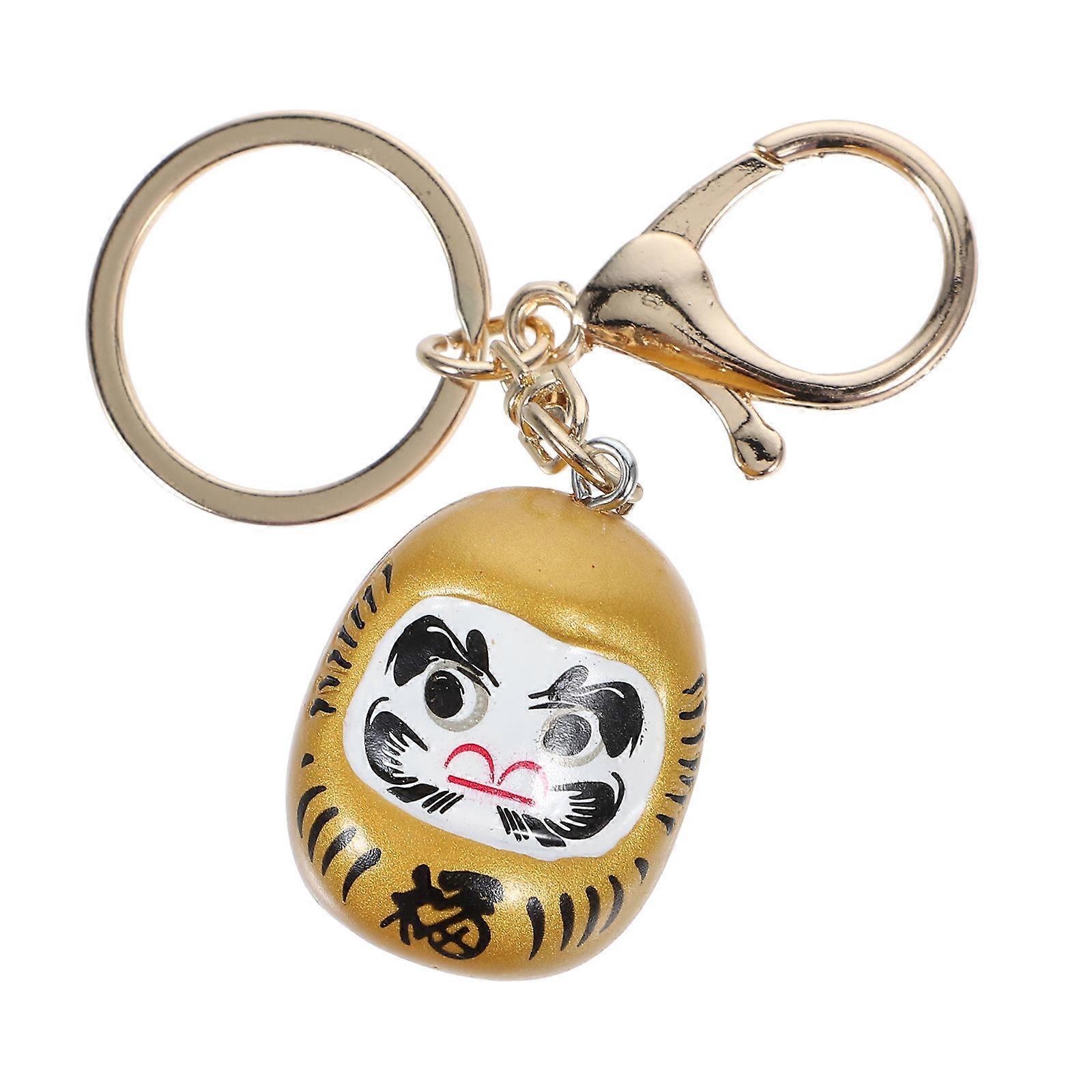 Daruma Style Keychain Decor Japanese Style Keyring For Daily Use Yellow Resin Alloy 1Set