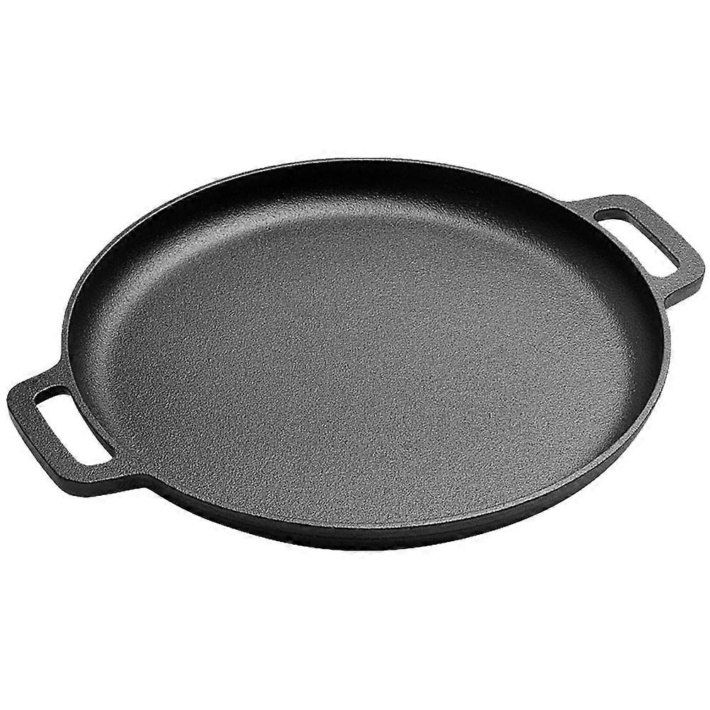 30cm Round Cast Iron Crepe Pizza Grill Plate with Two Handles for Steak, Pork, Chicken, Outdoor BBQ Cookware