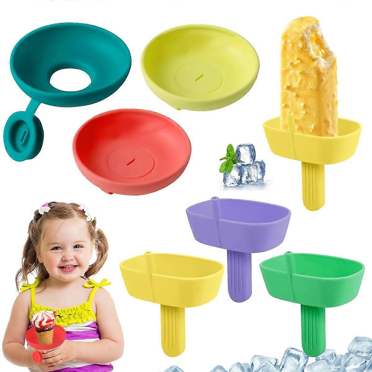 Drip-Free Ice Lolly Holders for Kids - Pack of 6 Reusable Silicone BPA-Free Ice Holders with Straw, Ideal for Toddlers