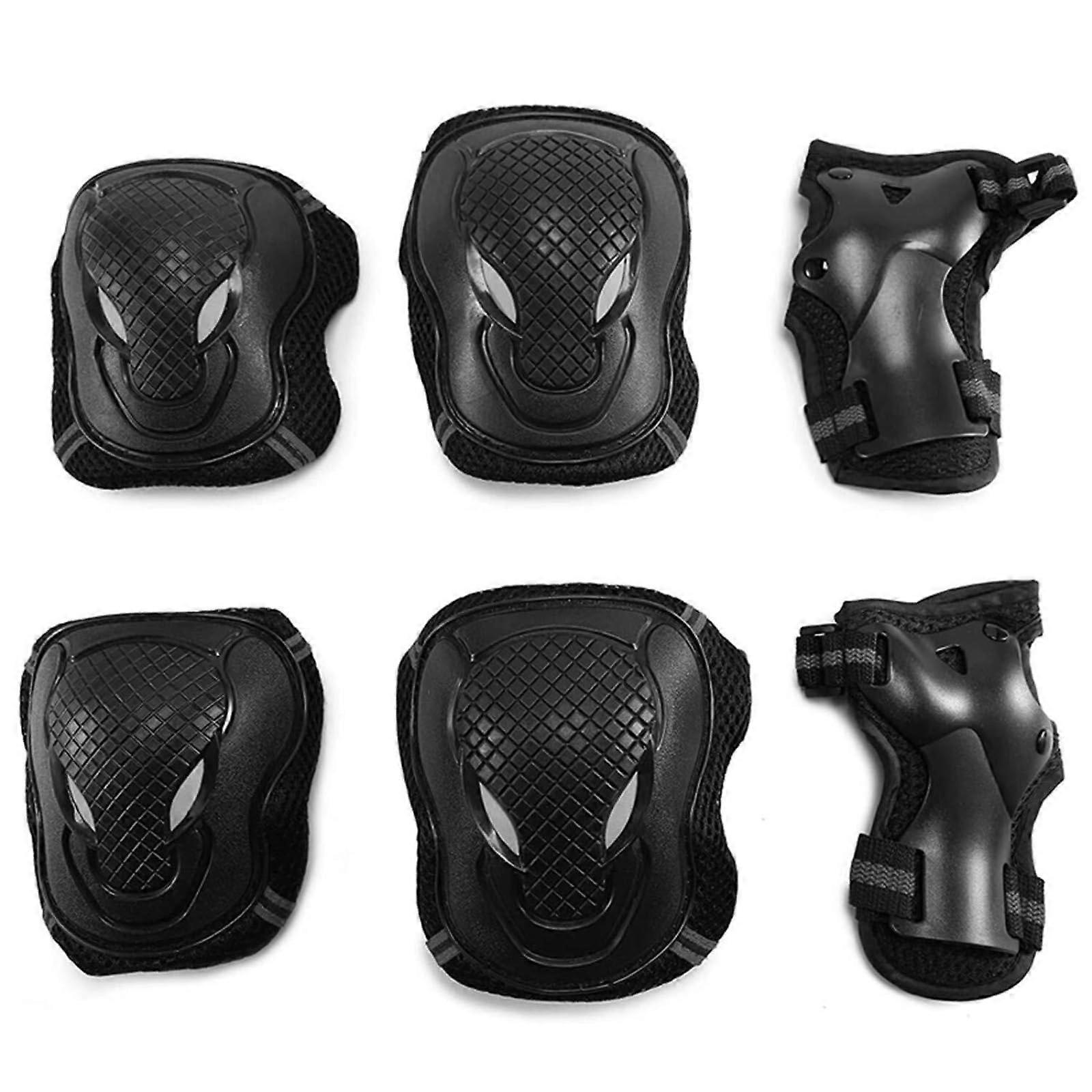 Knee Pads Protective Equipment Set 6 in 1 for Bicycle Scooter and Hiking with Elbow Pads Wrist Guards, Black