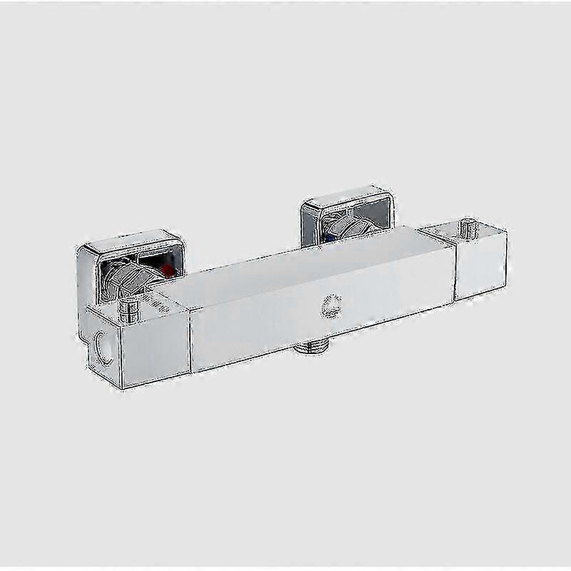 Thermostatic Shower Mixer in Chrome, Square Shower Faucet with Thermostat and Safety Button 38��C, Brass Bath Shower Mixer for Bathroom