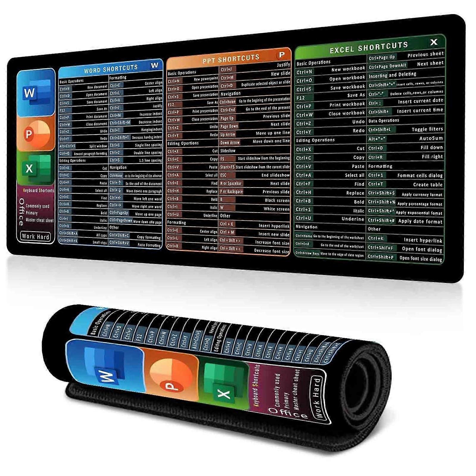 Excel Cheat Sheet Desk Mat for PC, Waterproof Large Desk Pad with Spreadsheet Reference, Extended Mouse Pad