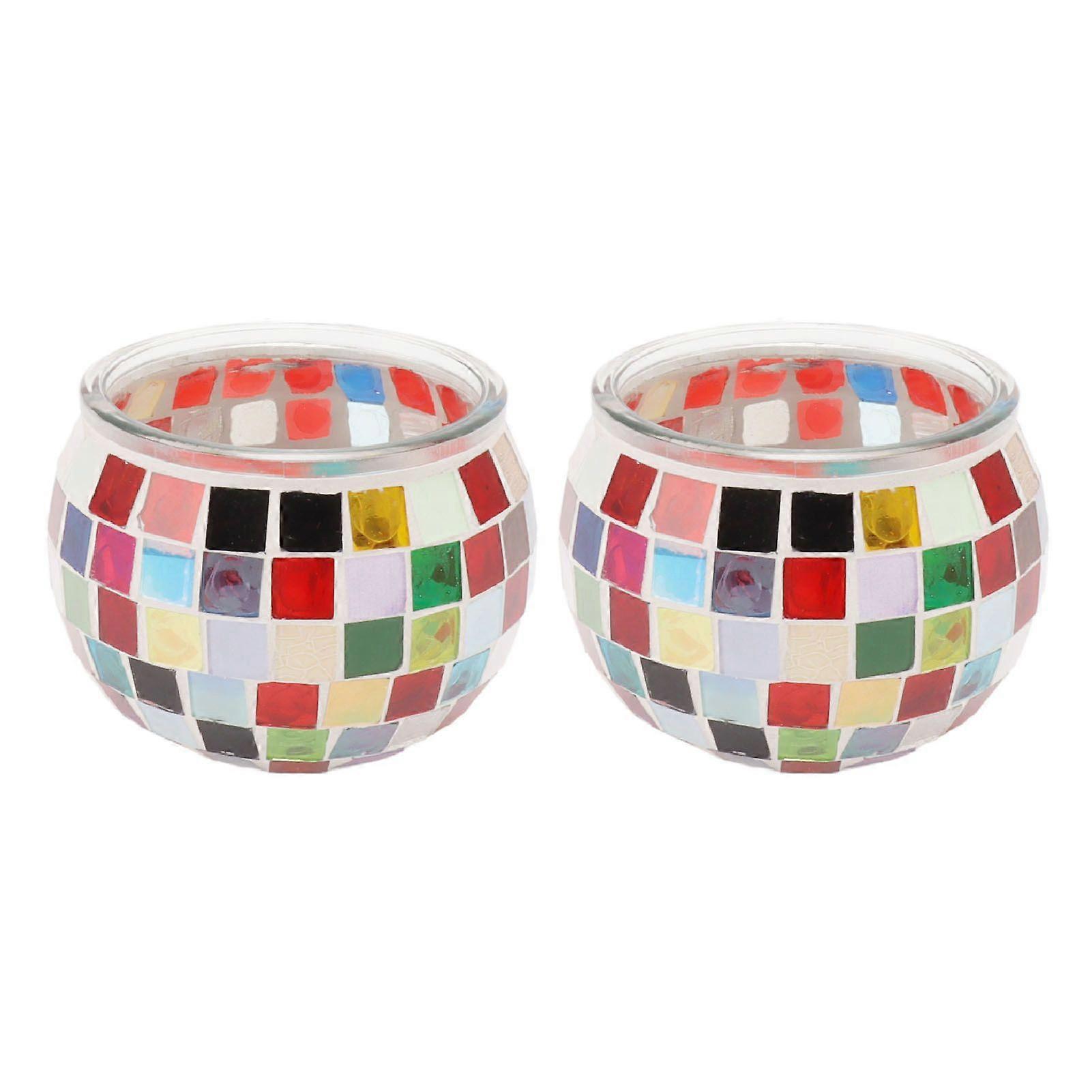 2025 Latest Model  2PCS Mosaic Glass Tea Light Holder Romantic Deocrative