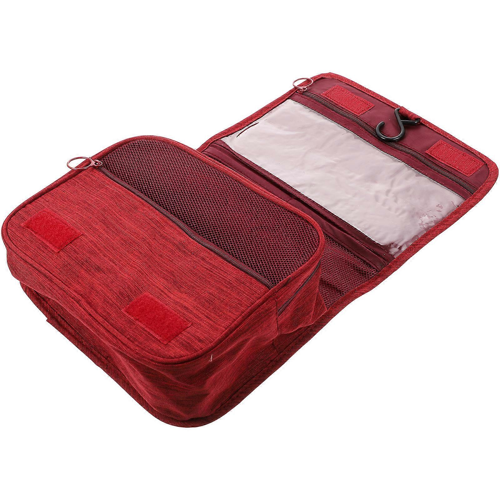 Large Travel Bag Red Cationic Fabric Folding Makeup Container with Versatile Storage