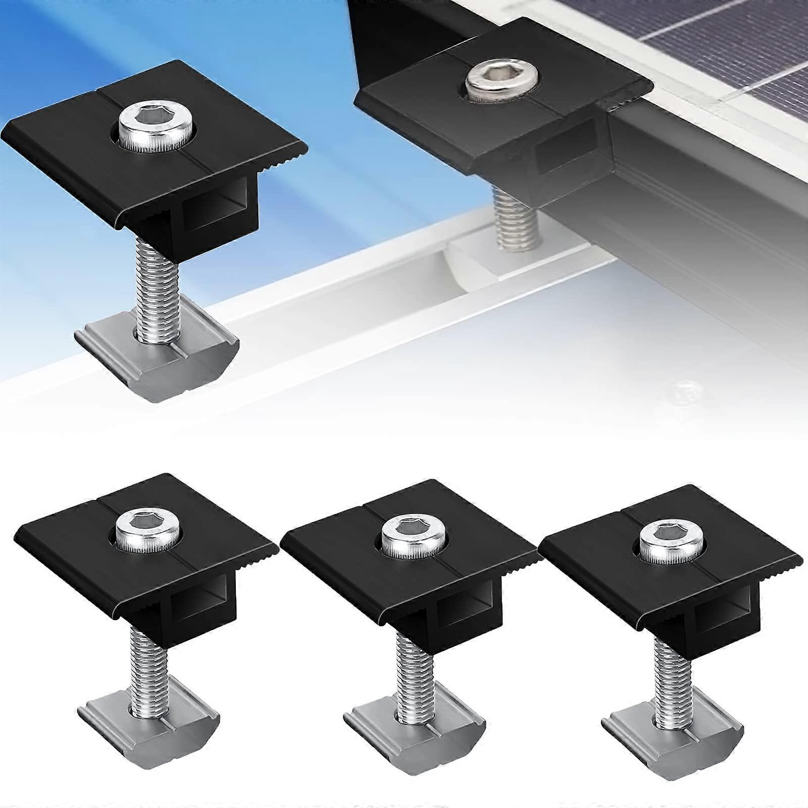 Solar Panel Bracket Centre Clamp Kit 4-Piece 30 mm Black T-Shaped Adjustable Screw Connection for PV Modules