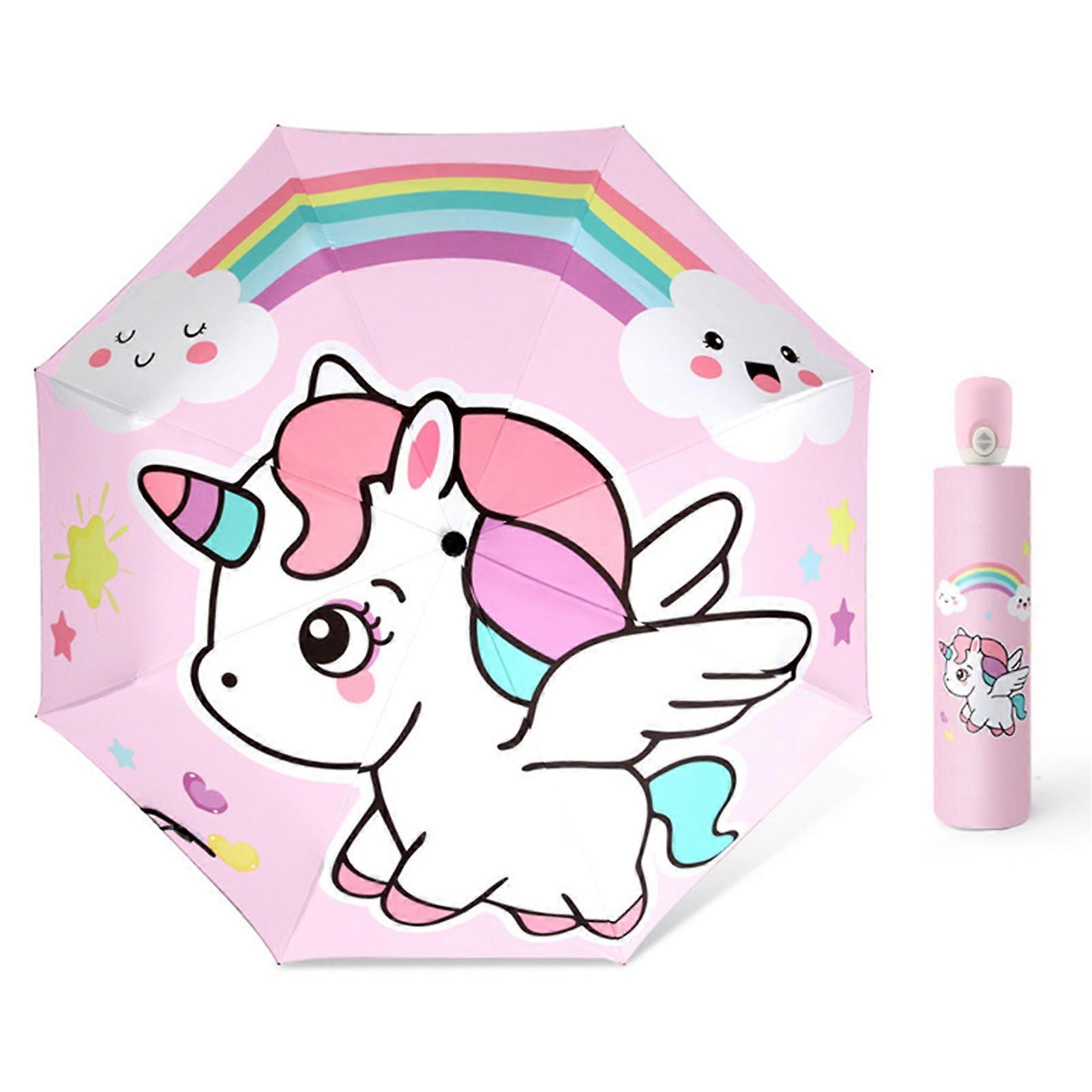 Rain 8 Ribs Auto Open Close Sun Block UV Proof Portable Foldable Umbrella Black Vinyl with Reflective Stripe