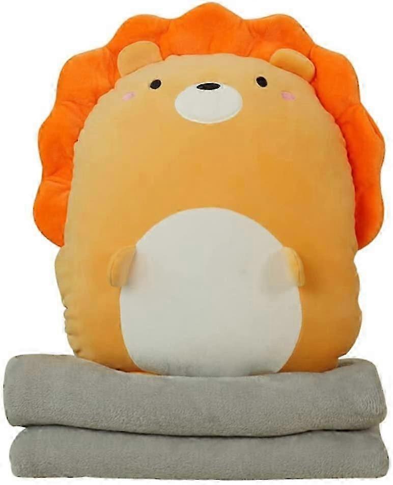 Cosy Dinosaur Plush Travel Set: Soft Hugging Pillow & Coral Fleece Blanket for Kids - Lion Design