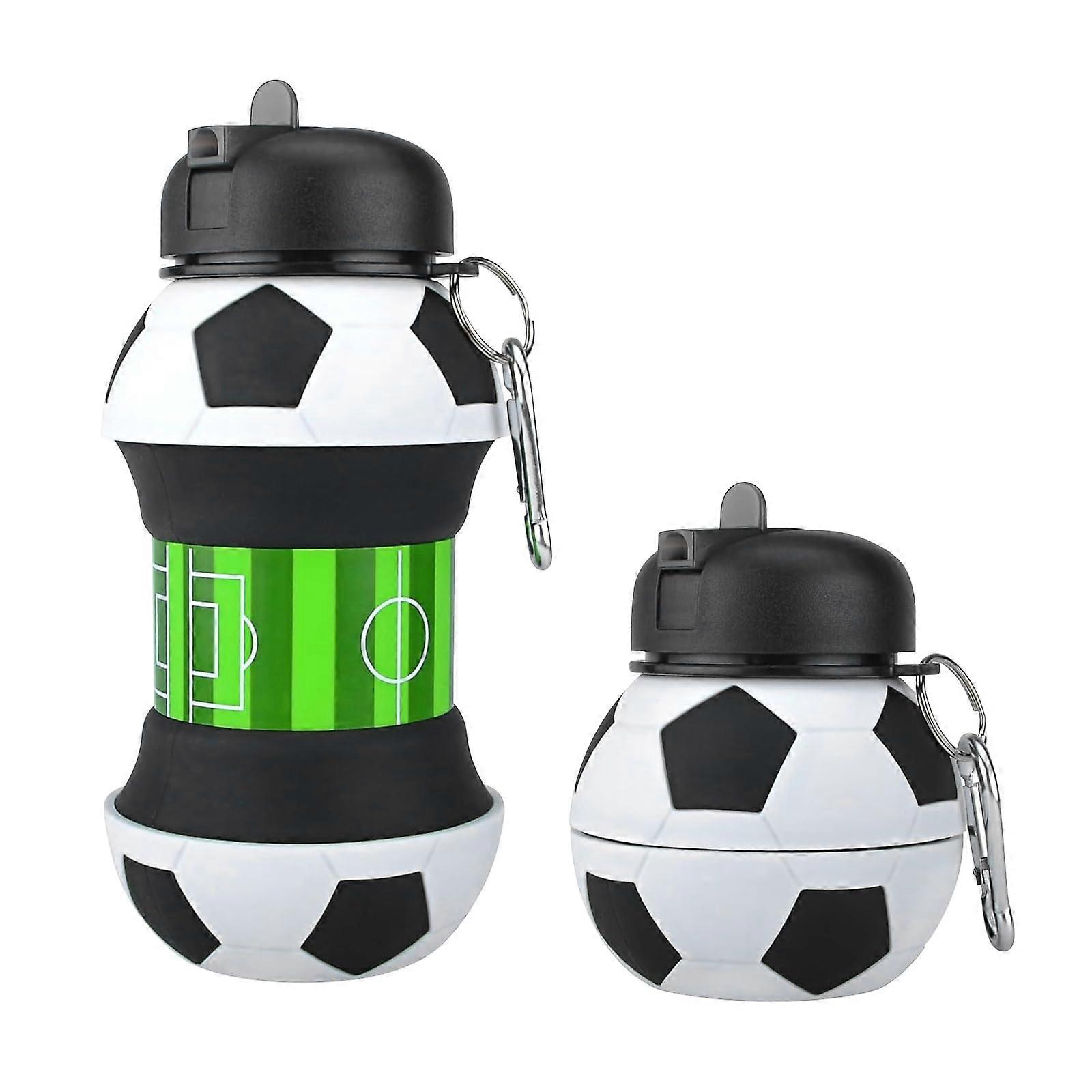 Children's Water Bottle 550ml Silicone Football Sports Bottle BPA-Free Foldable for Bikes Hydration Backpack