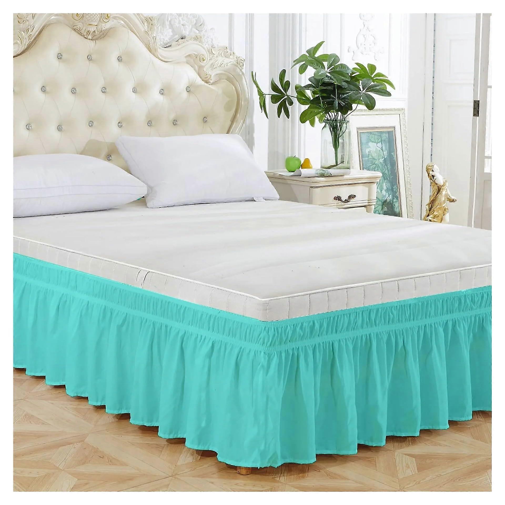 Solid Color Elastic Ruffle Bed Skirt Queen 60" x 80" x 15" Light Blue Comfortable Fade Resistant Wrap Around Design
