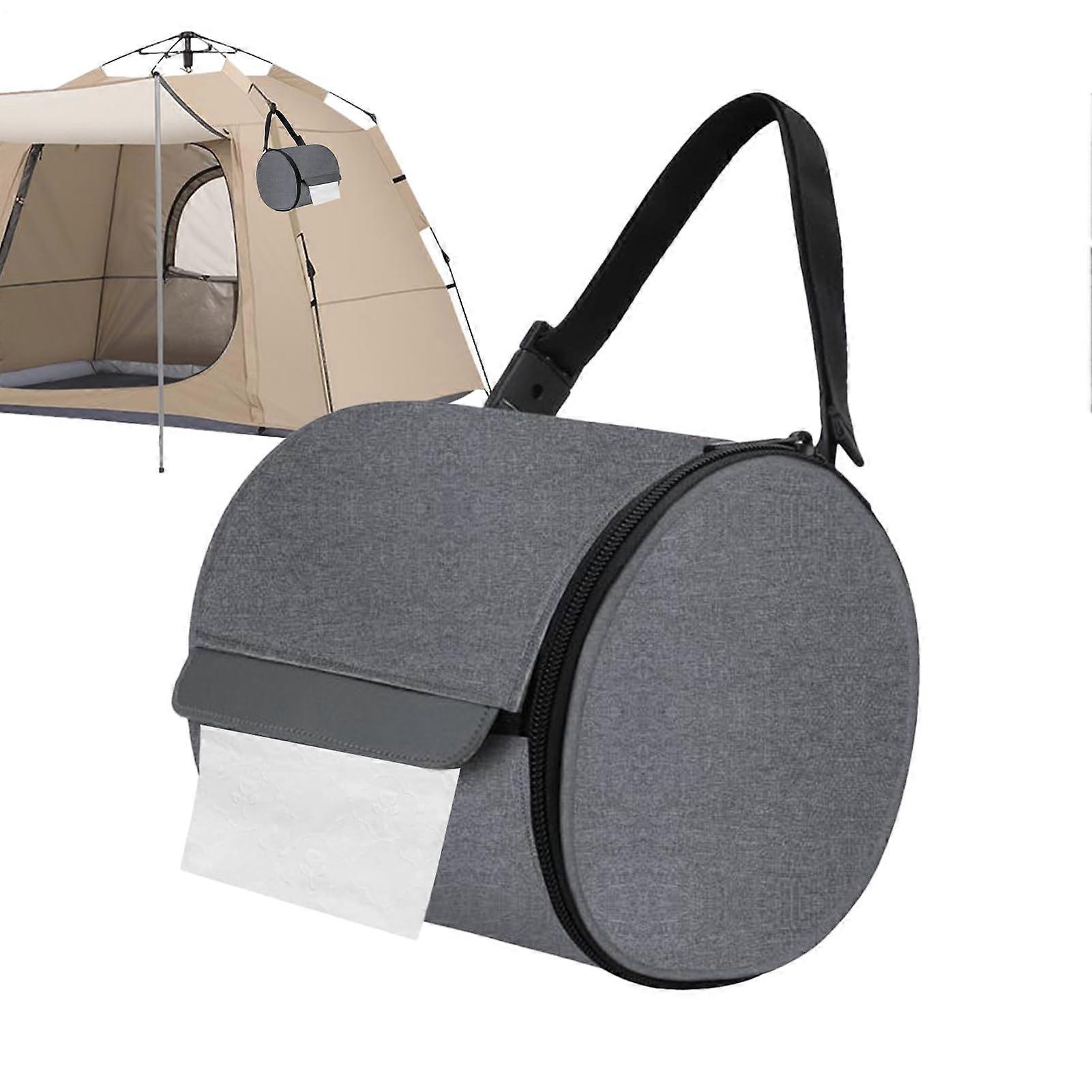Versatile Toilet Paper Holder, Foldable Tissue Bag, Gray Toilet Paper Roll Case with Strap, Compatible with Standard Rolls