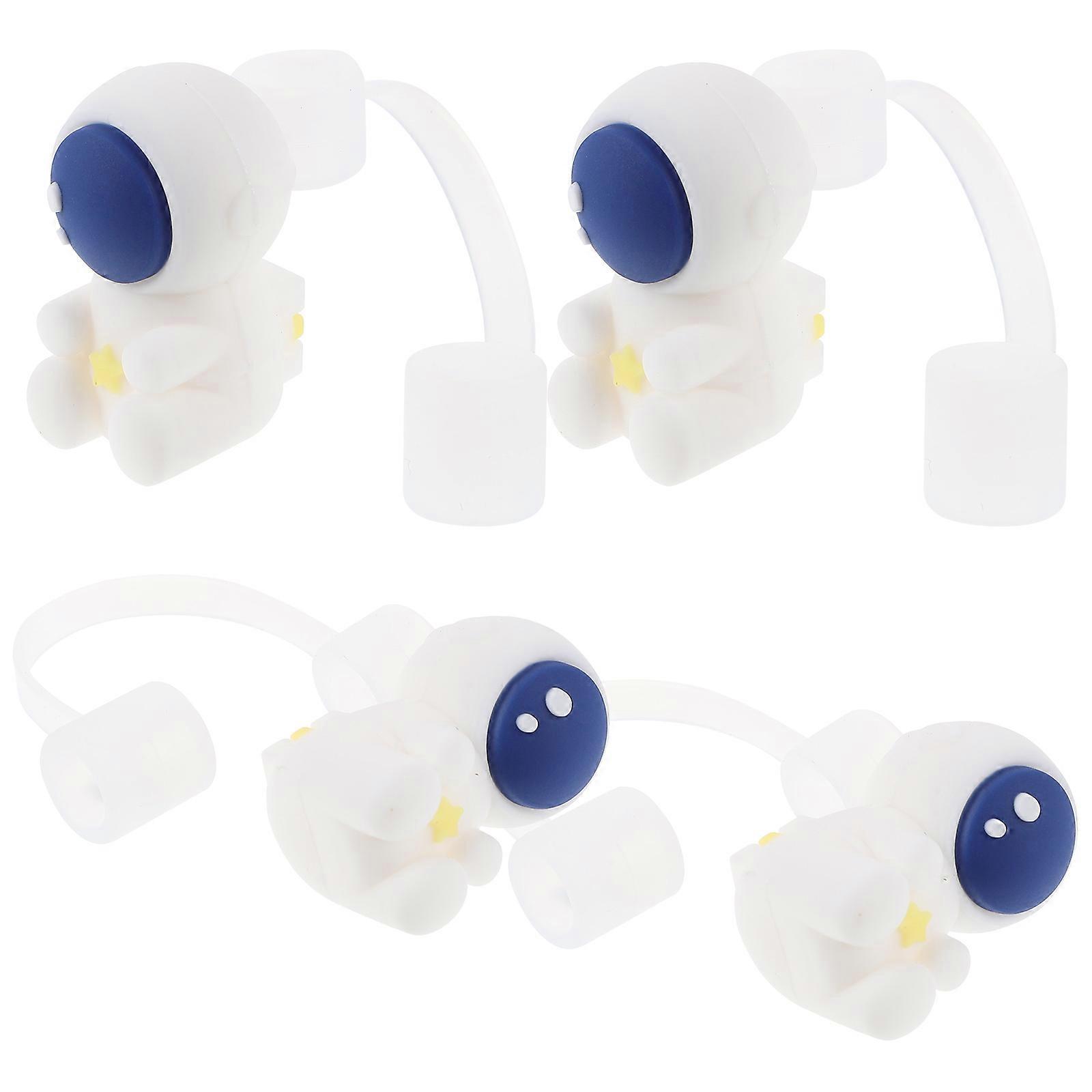 Beverage Straw Cap Prevent Bending White Color Silicone Material 4Pcs