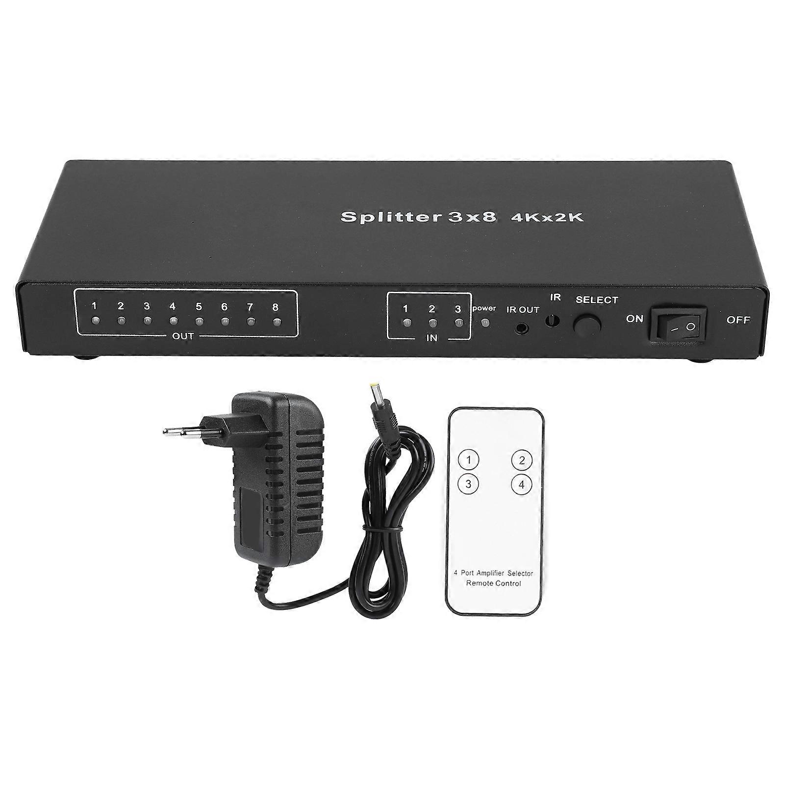 4K HD Multimedia Interface Switcher 3 In 8 Out with Remote, Wide Compatibility & More