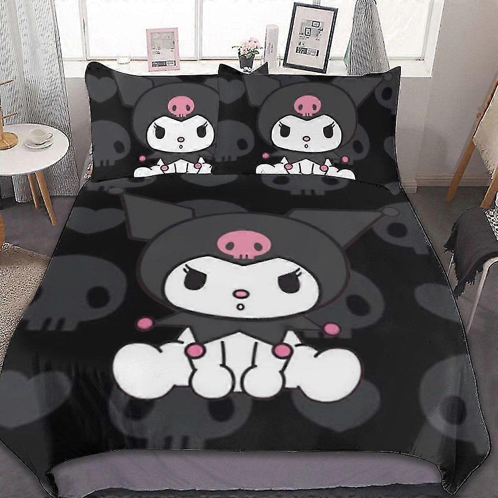 Conjunto de cama de desenho animado de anime fofo com impressão 3D, capa de cama leve para crianças, 1 edredom e 2 fronhas 8670