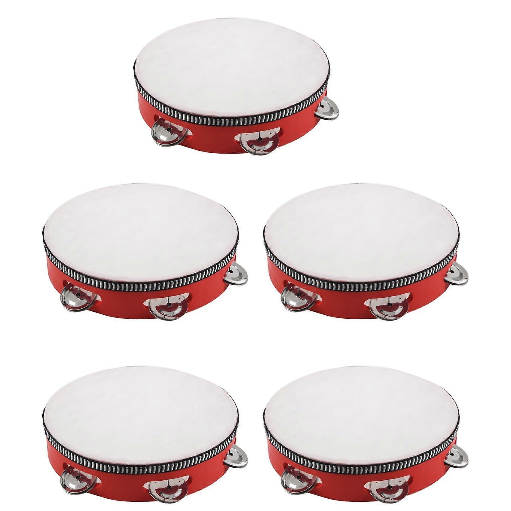 8-Note Musical Tambourine Drum Set of 5 Round Percussion Instruments Gift for KTV Red Color