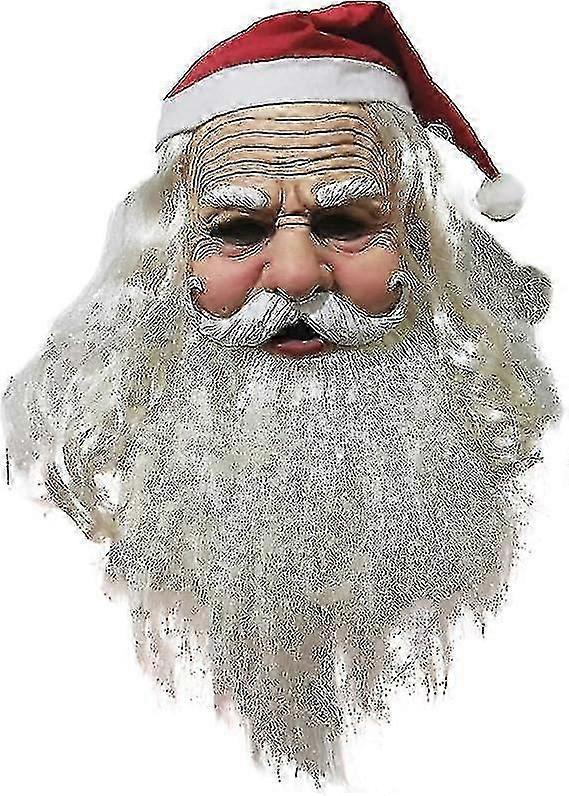 クリスマスサンタクロースマスク、赤いサンタ帽子とあごひげオーバーヘッドの頭上のマスクの上にリアルなラテックスマスク