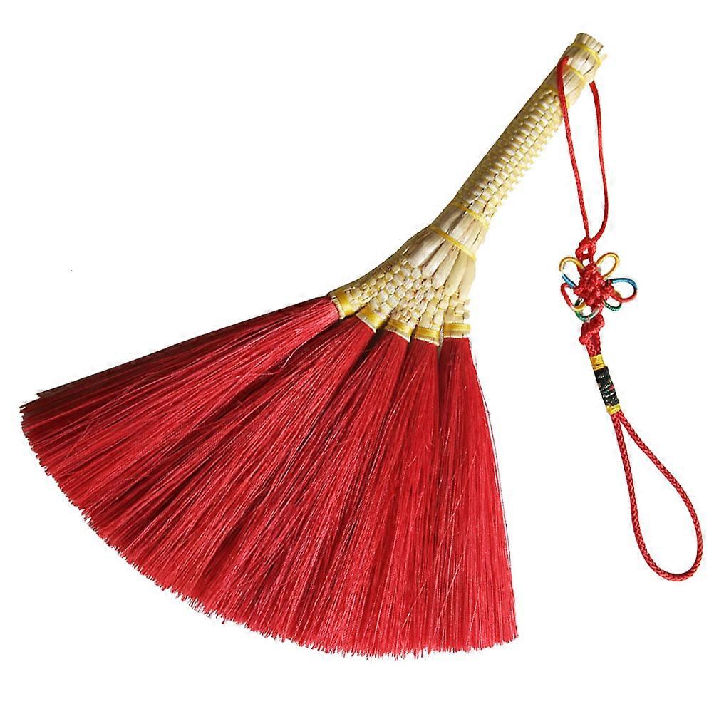 Chinese Style Broom Pendant for New Year Decor Hand Woven Red Sorghum Stalk Flax Thread 6 inch