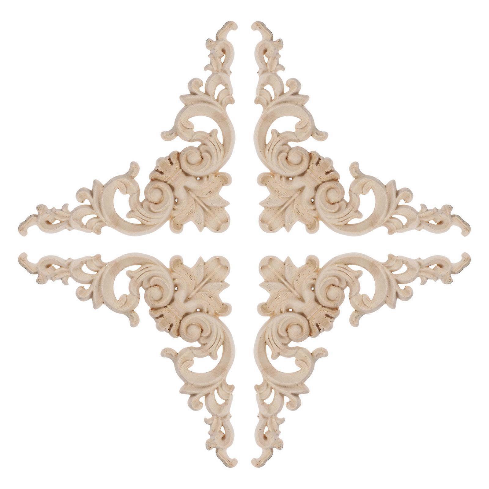 Wood Carving Applique for Home Decorating with Patterns and Original Beige Color Timber 4 Pieces