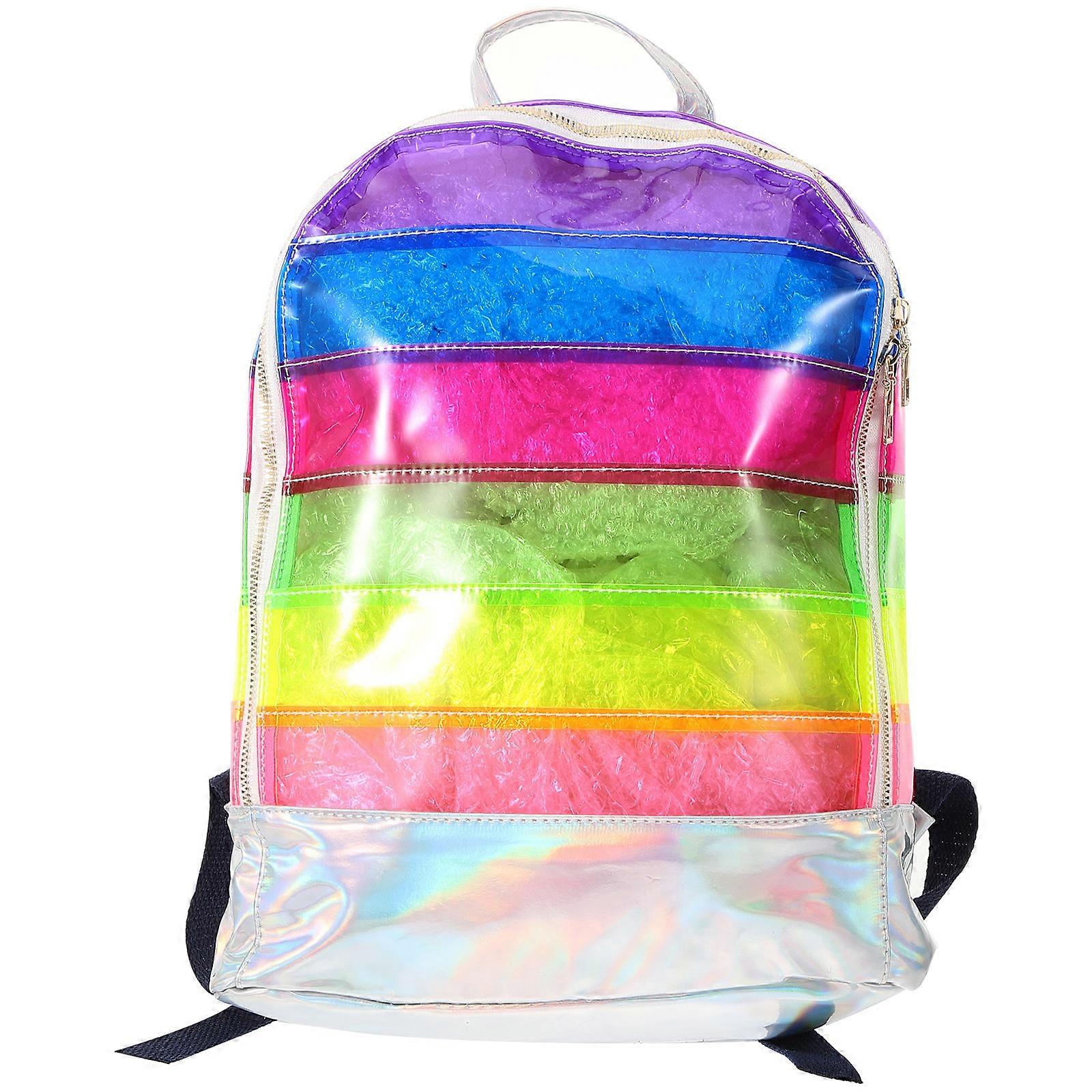 Red Shiny Kids Backpack with Rainbow Design for School and Daily Use Lightweight PVC Material Adjustable Straps 7.87"x11.81"