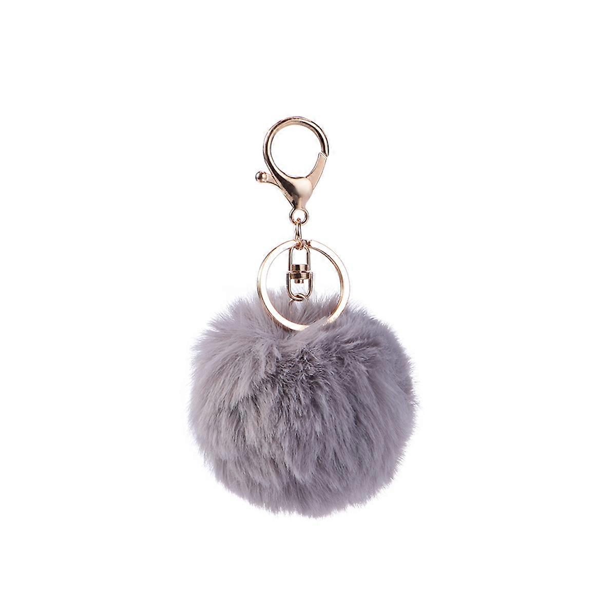 Cute Plush Rabbit keychain with Soft Ball Pendant for Car Keys and Bags Decoration Dark Grey 8cm