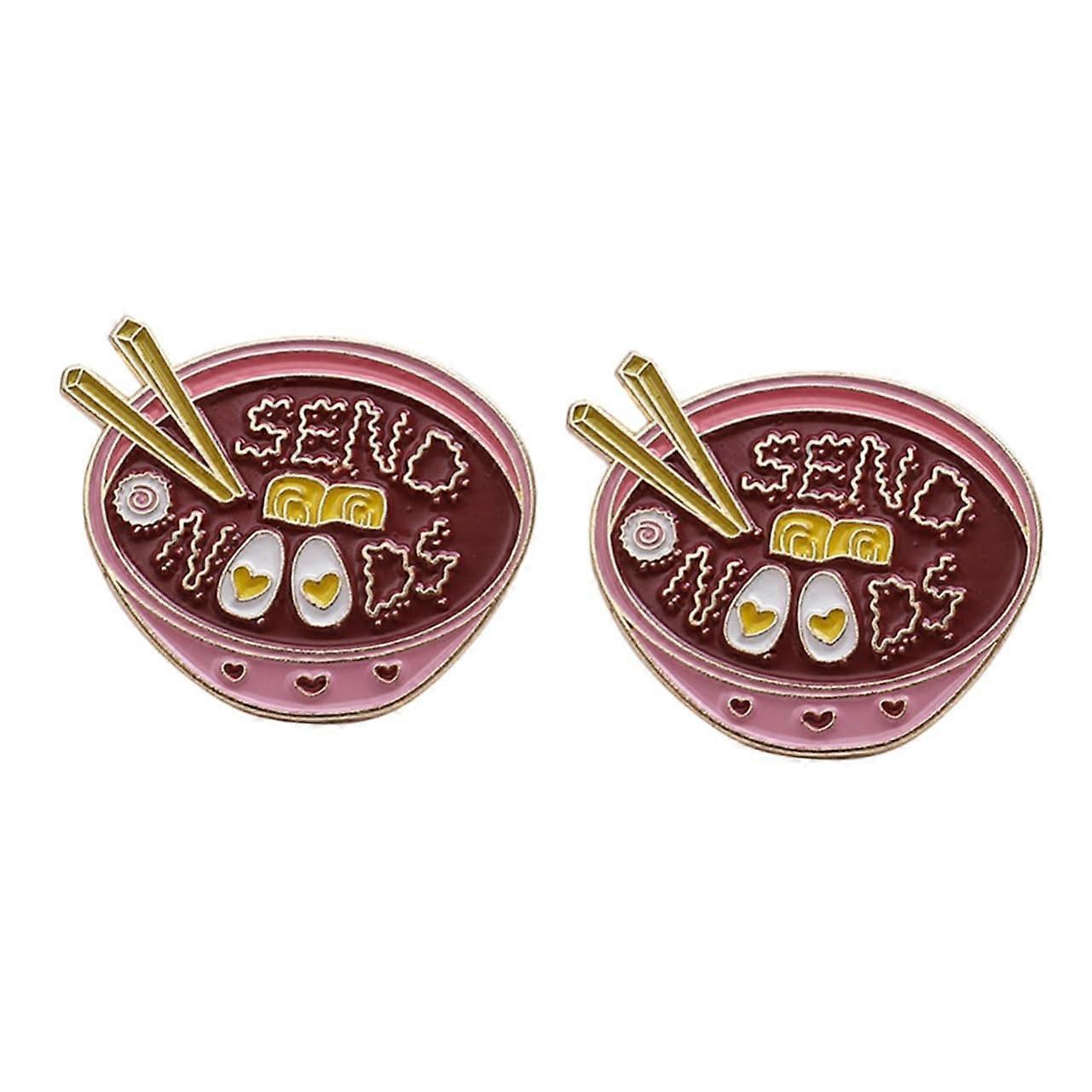 Enamel Corsage Pack Of 2 Enamel Brooch Ramen Noodle Cartoon And Shell For Clothing And Backpack Red Metal No Gemstone