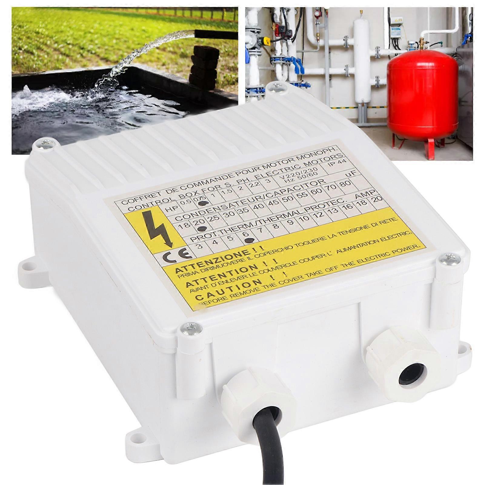 Pump Control Box Bulit in Thermal Protection Circuit Breaker Controller for Deep Well Submersible Household Suction Pumps 0.55KW 0.5HP 20uf 5A US Plu