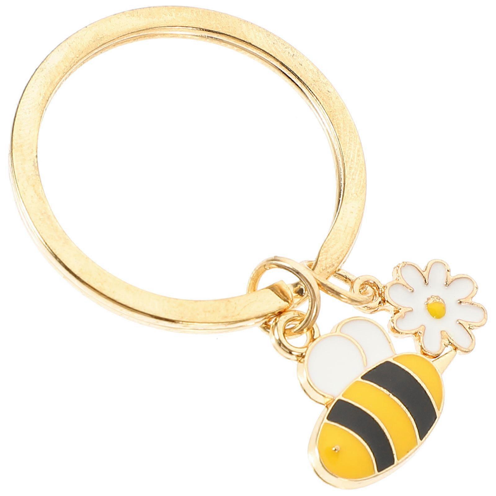 Cute Keychain Charm Metal Bee Theme Key Ring Daily Use 4.5x3cm 5Pcs