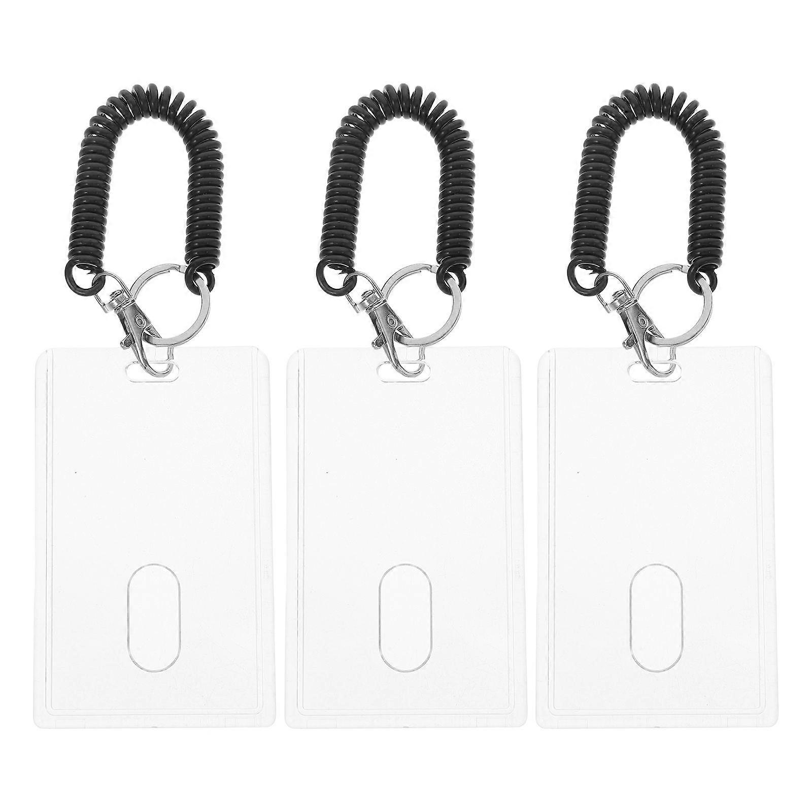 Coil Lanyard Id Card Holders Rectangle Shape Medical Transaction Cards Protection Versatile Use 3 Sets