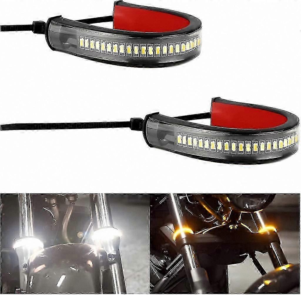 Dual-Color LED Turn Signal Lights for Motorcycles, 2pcs Flexible White & Amber Fork Blinkers with Switchback Function