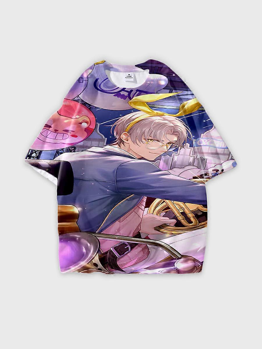 T-shirt round neck Role Pattern loose short sleeve E2218