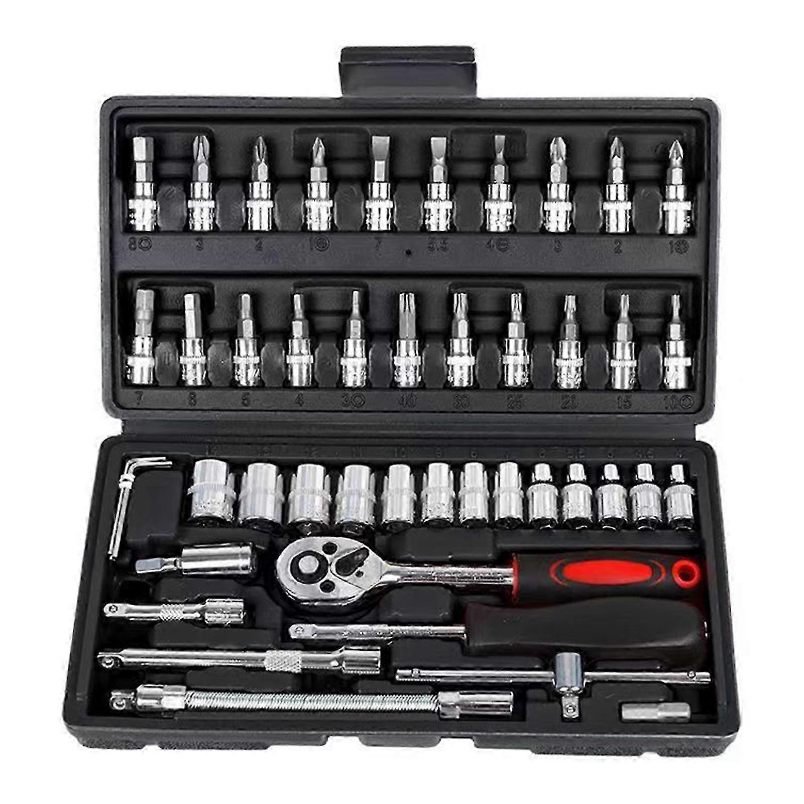 46pcs Hand Wrench Socket Set Drive Socket Ratchet Wrench Combination Tools Kit Car Repair Set