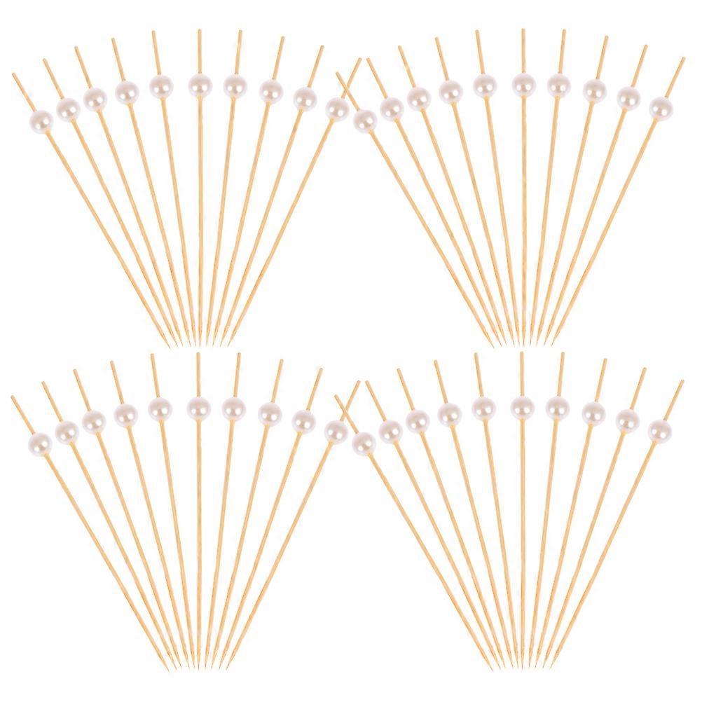 Bamboo Pearl Topper Cocktail Picks for Decor with White Color and 100 Pcs Count Bamboo Skewers