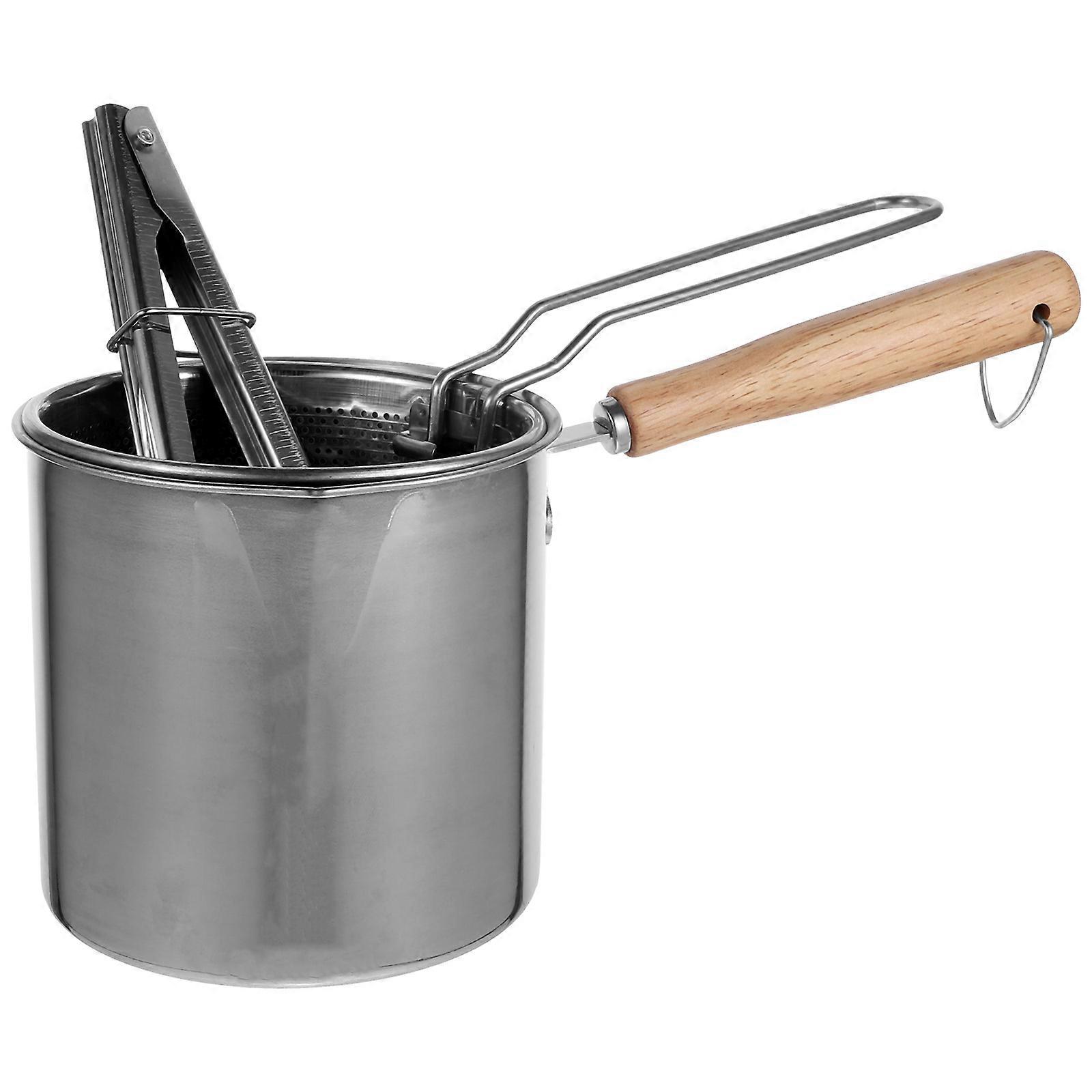 1 Set Stainless Steel Fry Pot Deep Frying Pan with Milk Pot and Food Tong