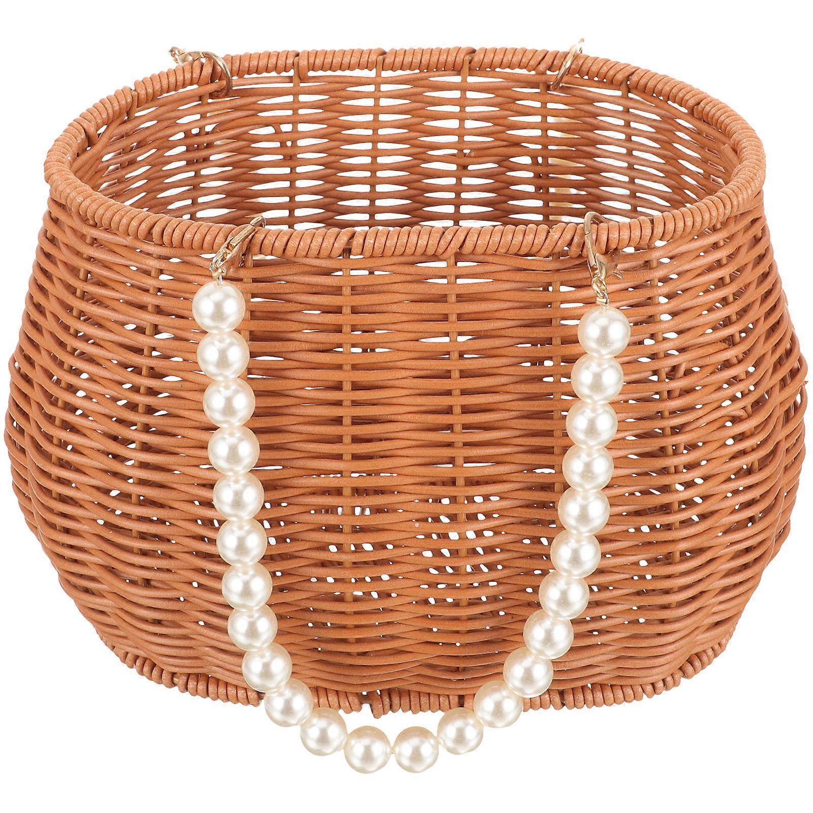 Brown PP Simulation Rattan Woven Basket for Storage Simple Design Flower Arrangement Basket 12.5x8.5x9 inches