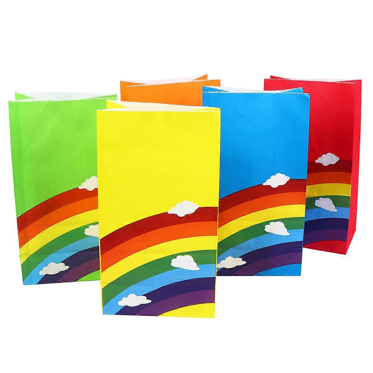 Assorted Color Paper Gift Bags with Rainbow Candy Pattern for Party Favors and Storage Use