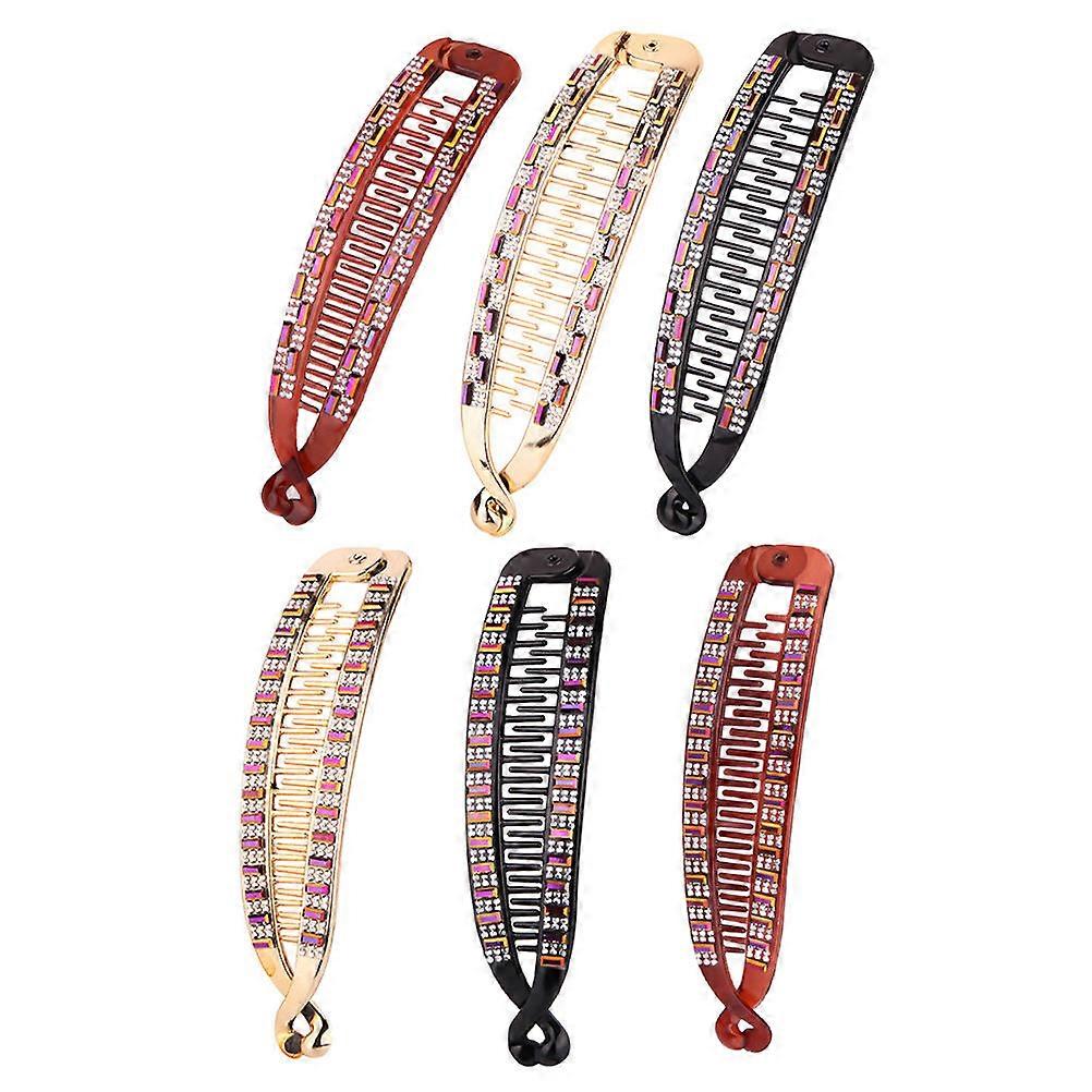6pcs Rhinestone Inlaid Hairpins Clips Ponytail Holder Accessories Random Style