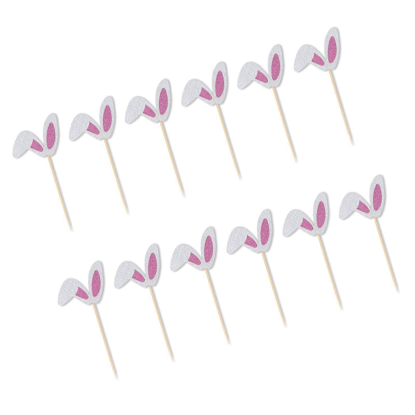 Easter Cake Decoration Set Rabbit Ear Shape Toppers Festival Cake Accessories Suitable for Holiday Parties, Pack of 12